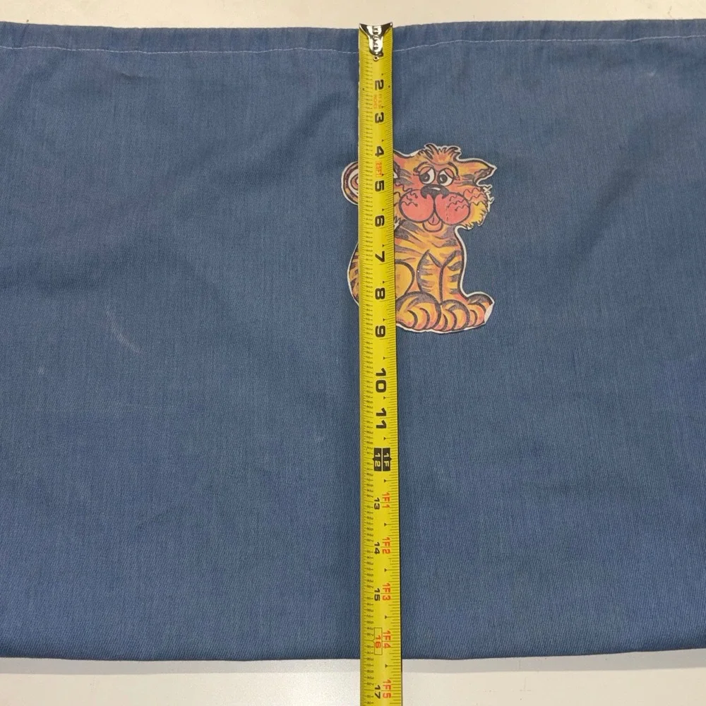 Vintage 1977 Nancy Lloyd Tiger Graphic Laundry Bag Blue Drawstring Storage Large